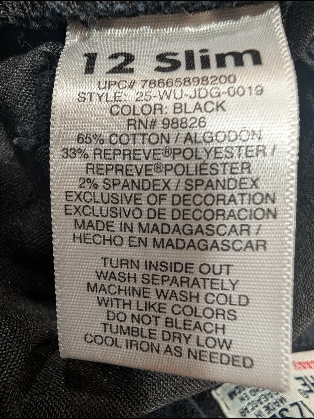 Jordache High-Rise Black Button-Fly Girls Size 12 SLIM Jeans